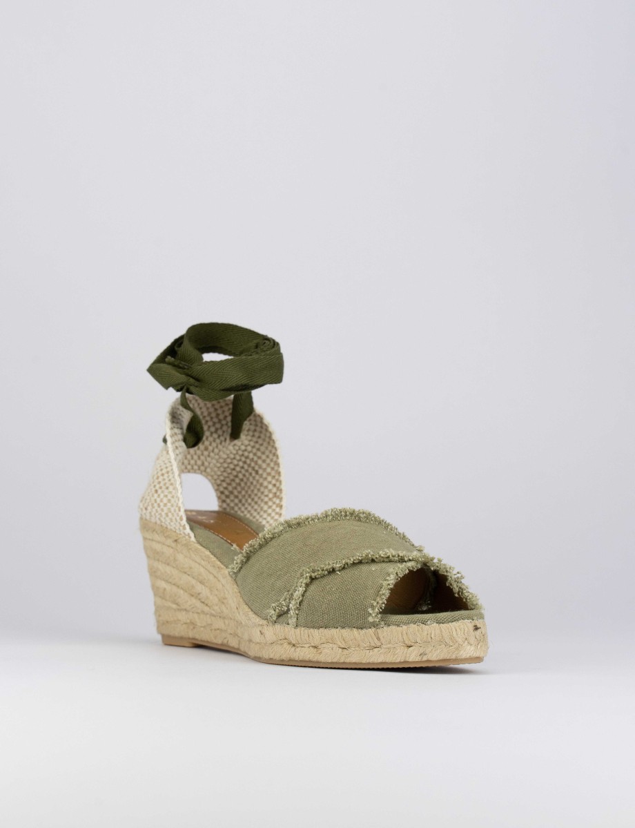 Donna Barca | Espadrillas Tacco 6 Cm Tessuto Verde