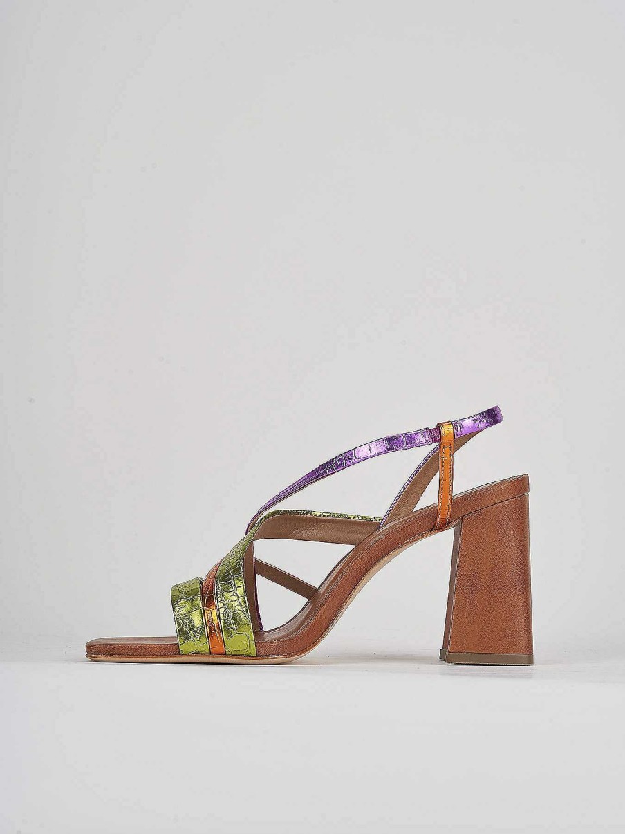 Donna Barca | Sandali Tacco Alto Tacco 9 Cm In Pelle Multicolor