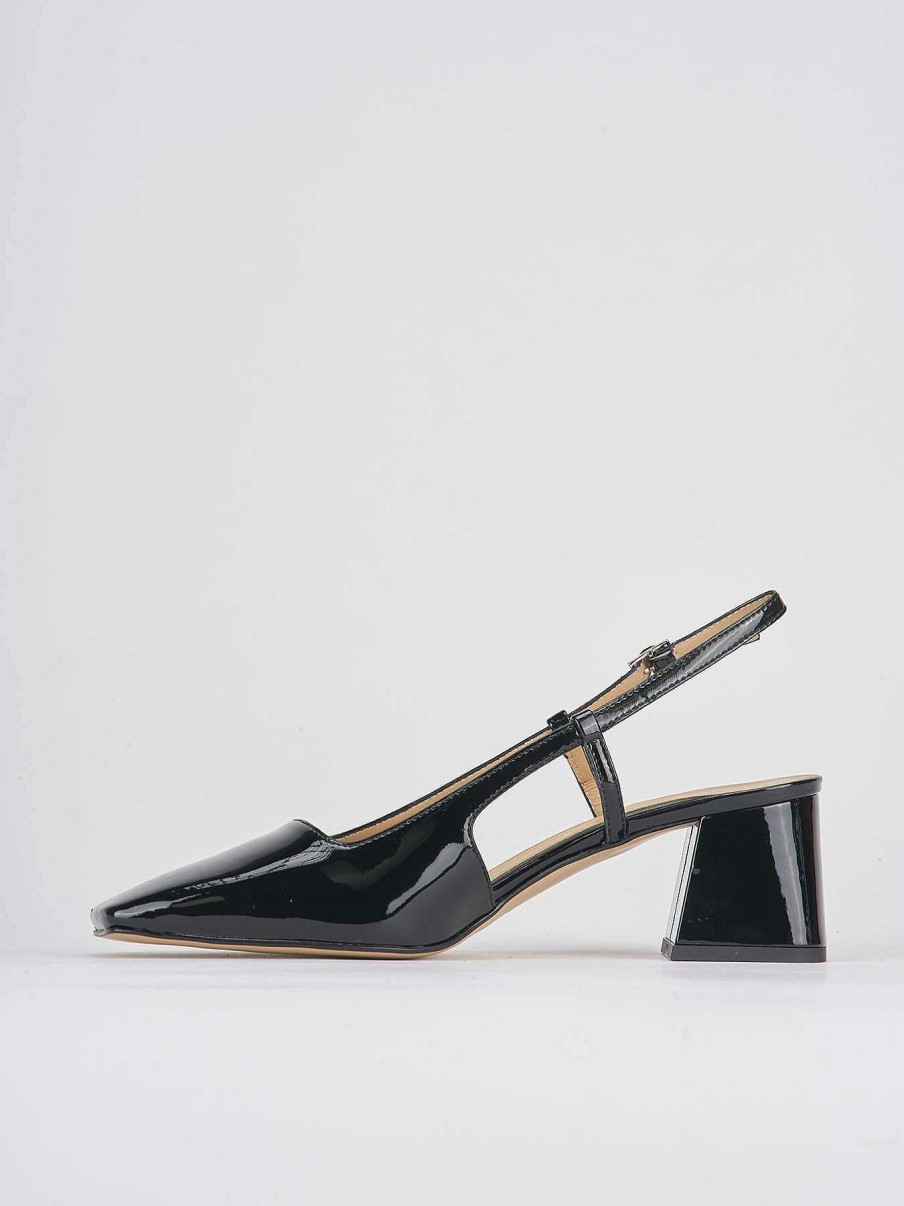 Donna Barca | Decollete Slingback Tacco 6Cm Nero Vernice