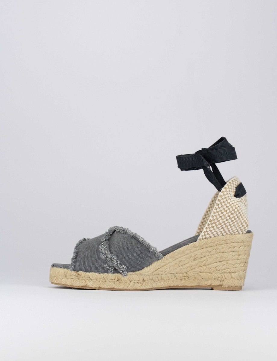 Donna Barca | Espadrillas Tacco 6 Cm In Tessuto Nero