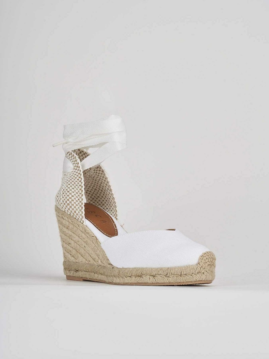 Donna Barca | Espadrillas Tacco 8 Cm In Tessuto Bianco