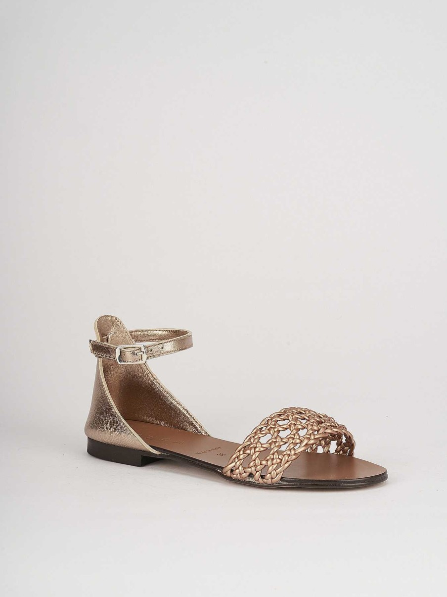 Donna Barca | Sandali Tacco Basso Tacco 1 Cm In Pelle Bronzo