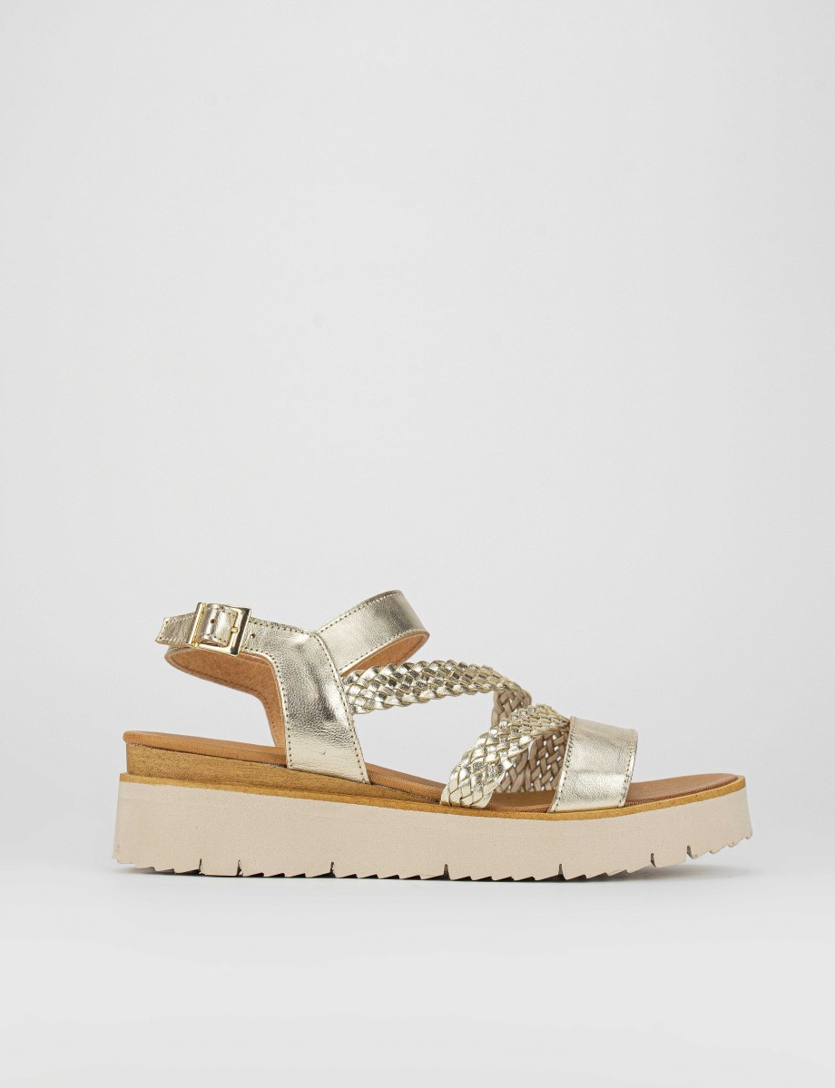 Donna Barca | Sandali Tacco Basso Tacco 1 Cm In Pelle Oro