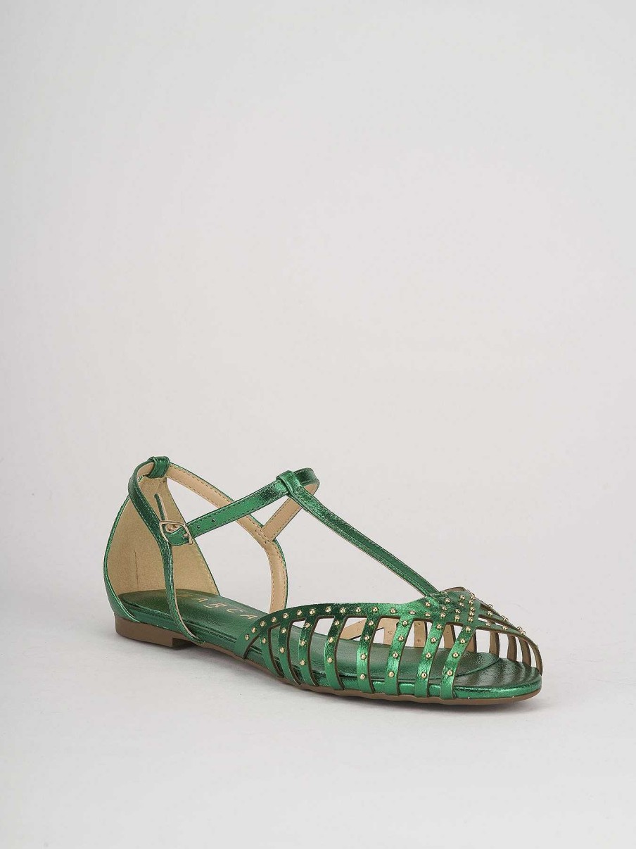 Donna Barca | Sandali Tacco Basso Tacco 1 Cm In Pelle Verde