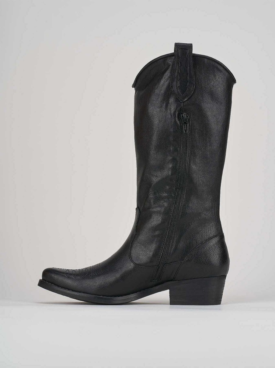 Donna Barca | Stivali Tacco Basso Tacco 3 Cm In Pelle Nera