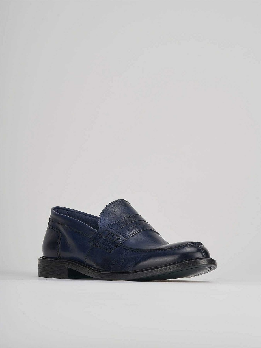 Uomo Barca | Mocassini Tacco 2 Cm In Pelle Blu