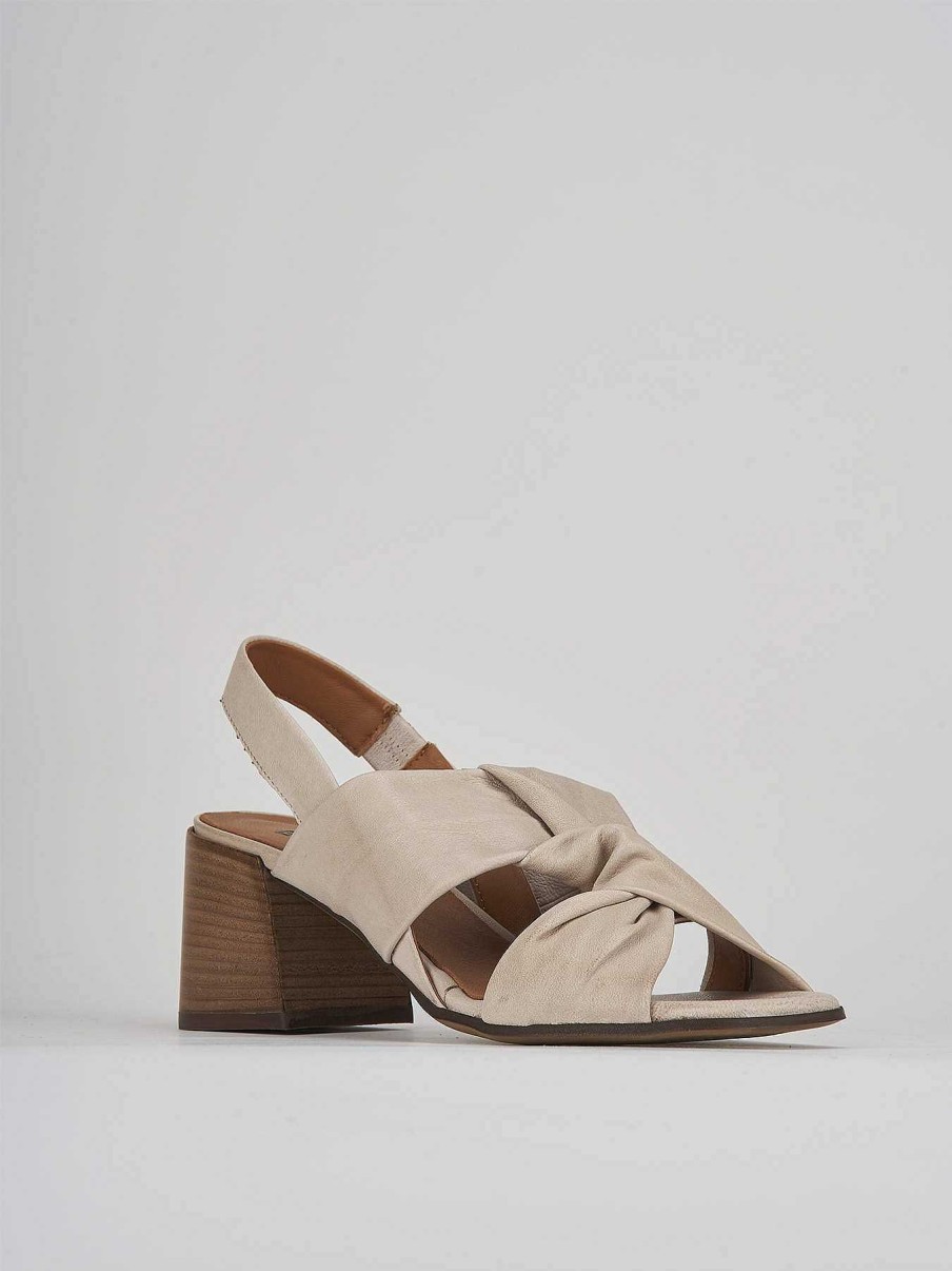 Donna Barca | Sandali Tacco Alto Tacco 5 Cm In Pelle Beige