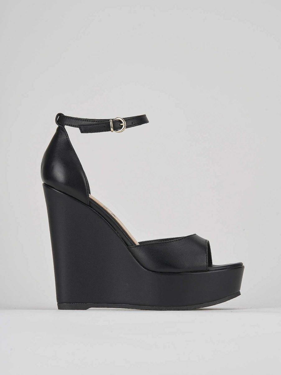 Donna Barca | Zeppa Tacco 13 Cm In Pelle Nera