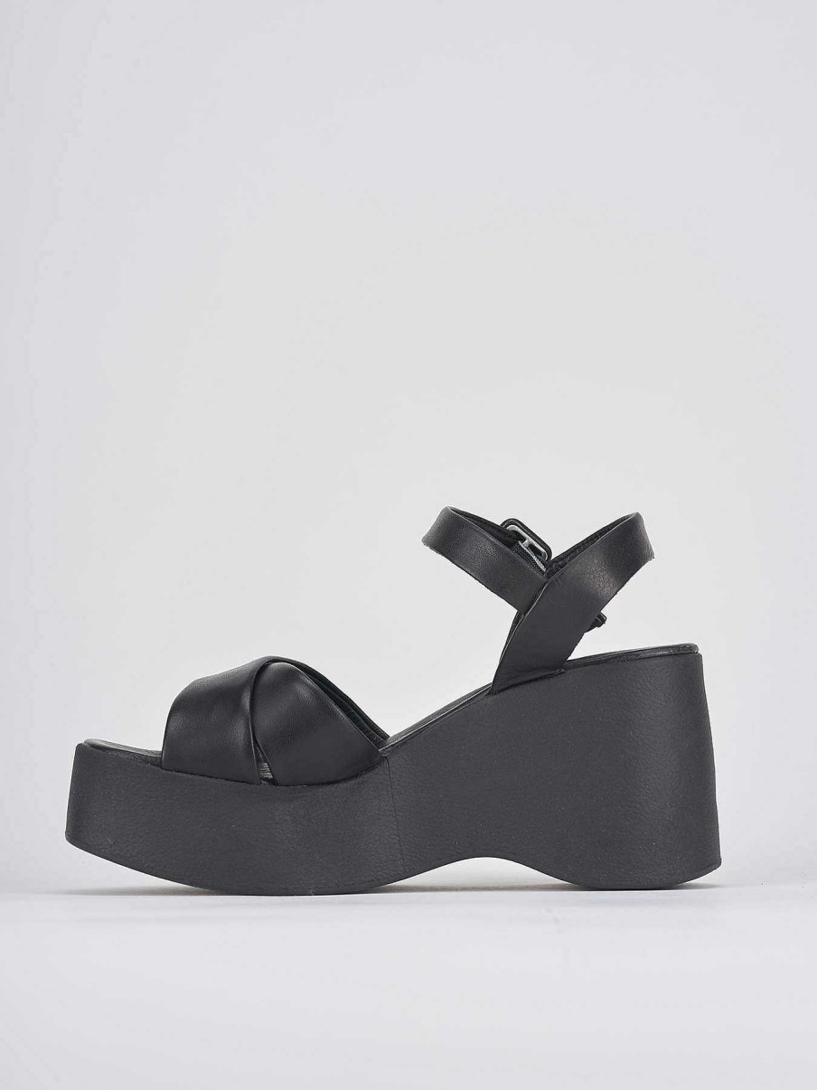 Donna Barca | Zeppa Tacco 8 Cm In Pelle Nera