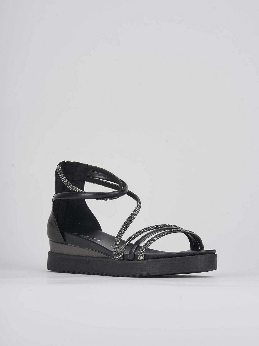 Donna Barca | Zeppa Tacco 4 Cm In Pelle Nera