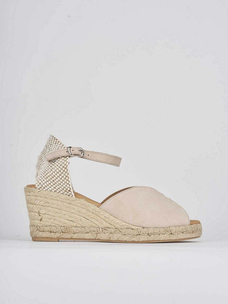 Donna Barca | Espadrillas Tacco 7 Cm In Camoscio Beige