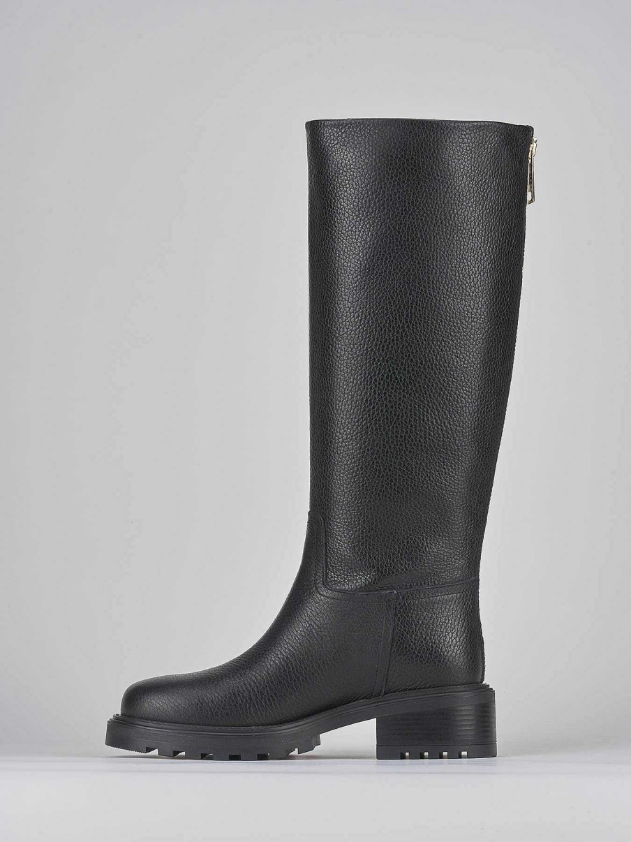 Donna Barca | Stivali Tacco Basso Tacco 2 Cm In Pelle Nera