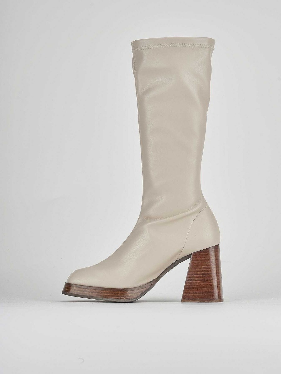 Donna Barca | Stivali Tacco Alto Tacco 8 Cm In Pelle Beige