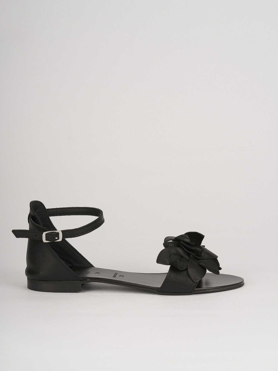 Donna Barca | Sandali Tacco Basso Tacco 1 Cm In Pelle Nera