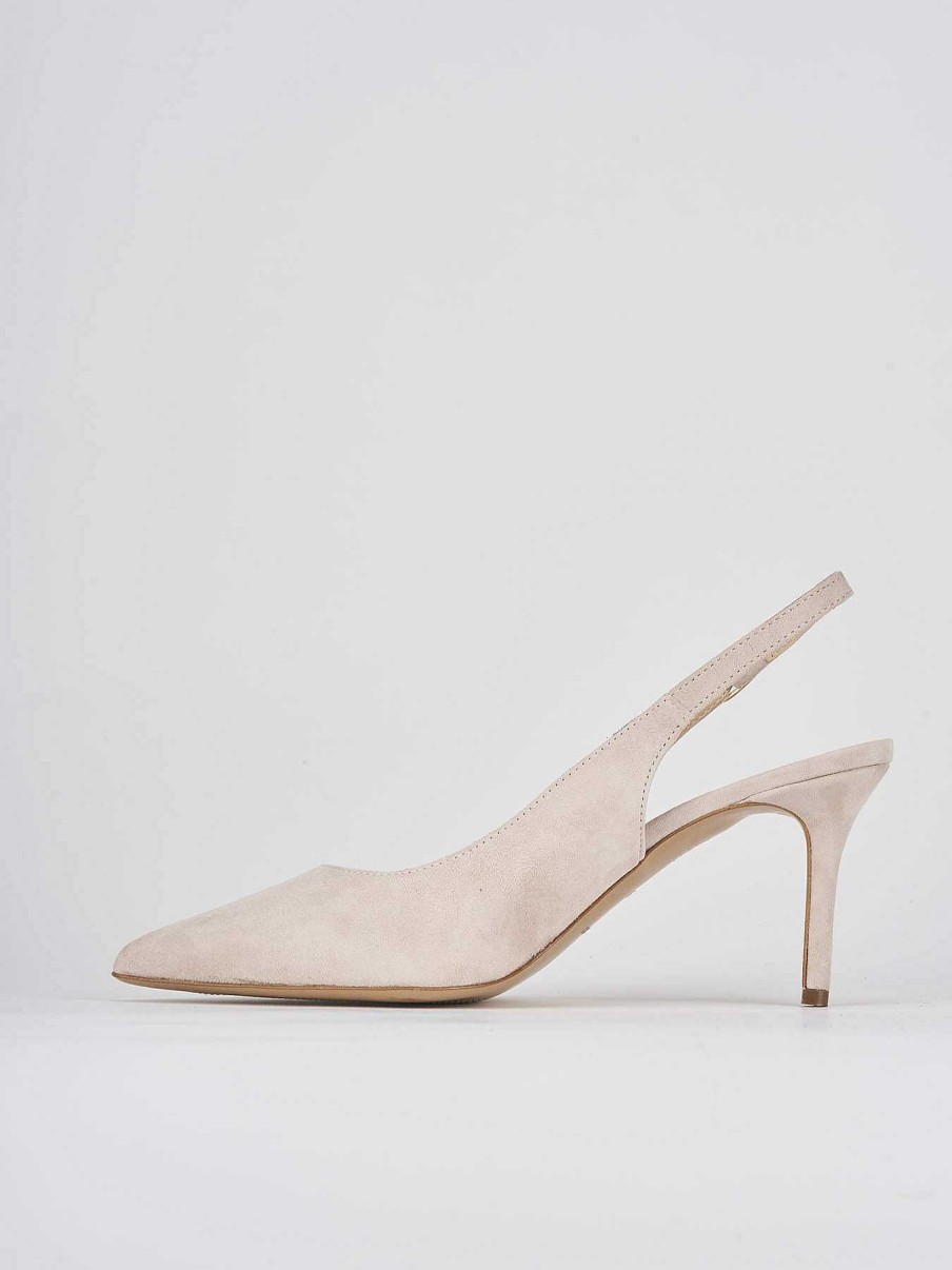 Donna Barca | Slingback Decolte Tacco 7 Cm Beige Camoscio