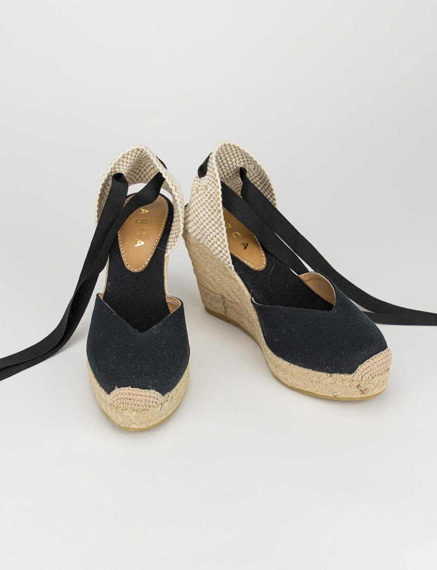 Donna Barca | Espadrillas Tacco 8 Cm Tessuto Nero