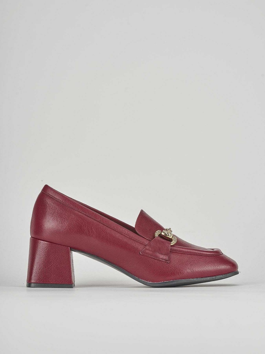 Donna Barca | Mocassino Tacco 6 Cm In Pelle Bordeaux