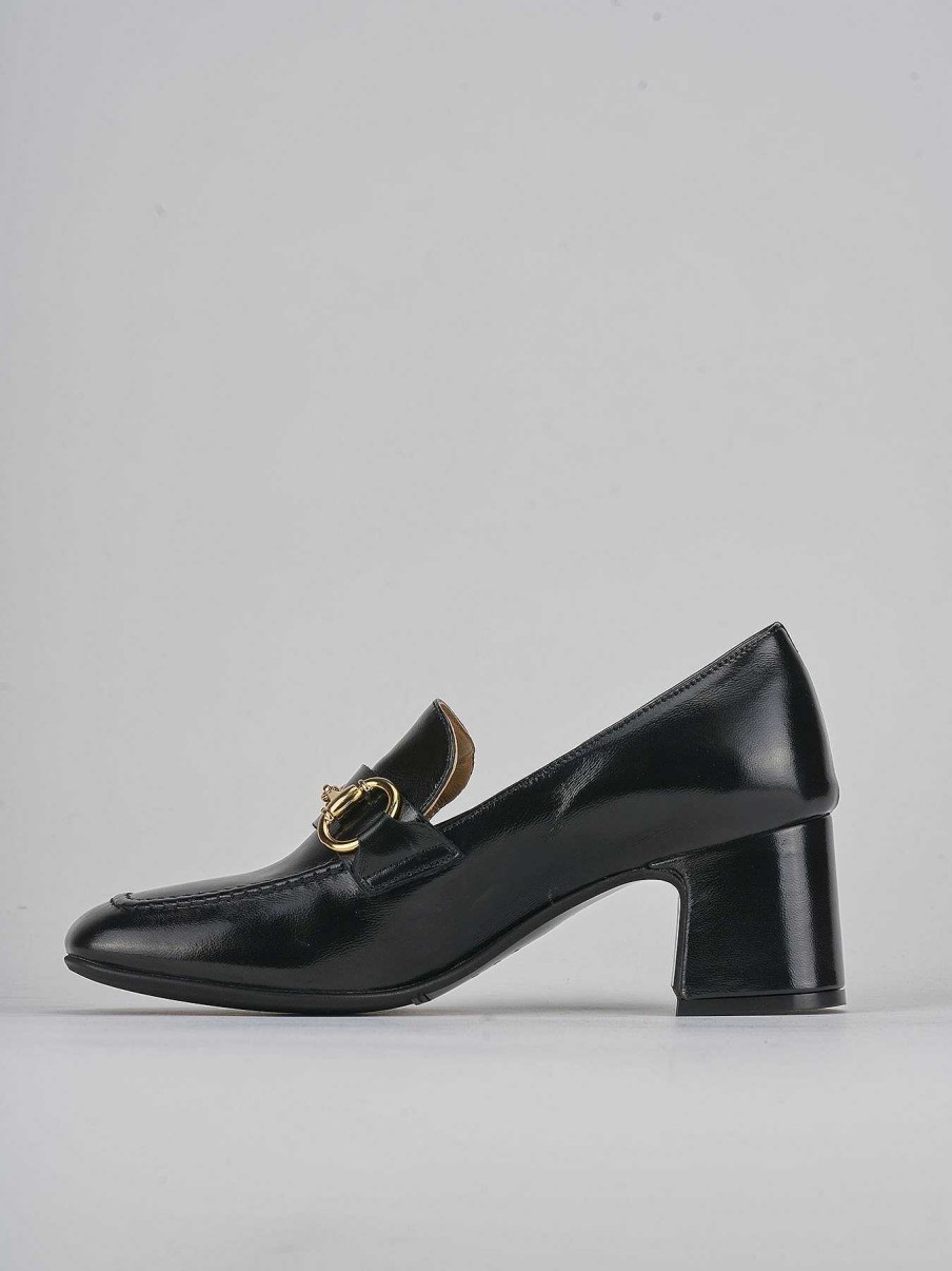 Donna Barca | Mocassino Tacco 5 Cm In Vernice Nera