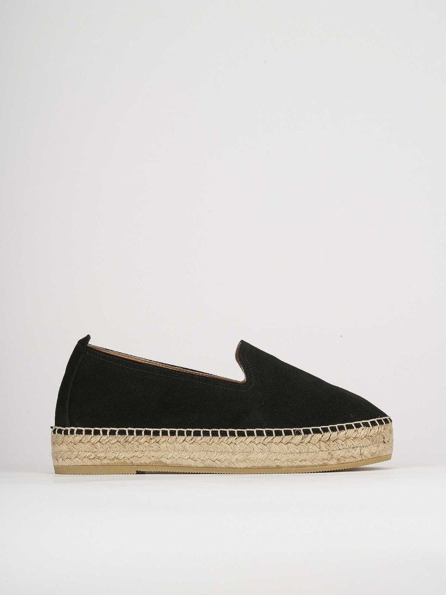 Donna Barca | Espadrillas Tacco 1 Cm Camoscio Nero