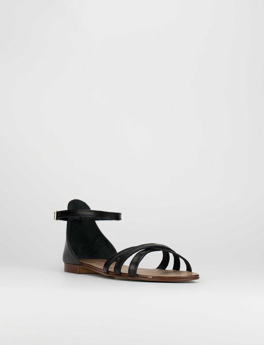 Donna Barca | Sandali Tacco Basso Tacco 1 Cm In Pelle Nera