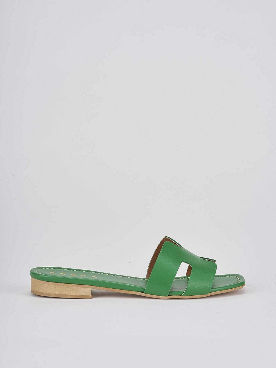 Donna Barca | Ciabatte Tacco 1 Cm In Pelle Verde