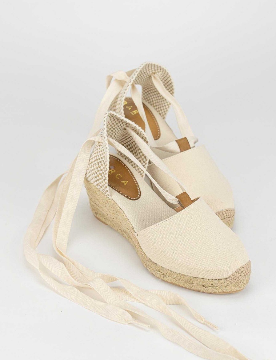 Donna Barca | Espadrillas Tacco 6 Cm Tessuto Beige