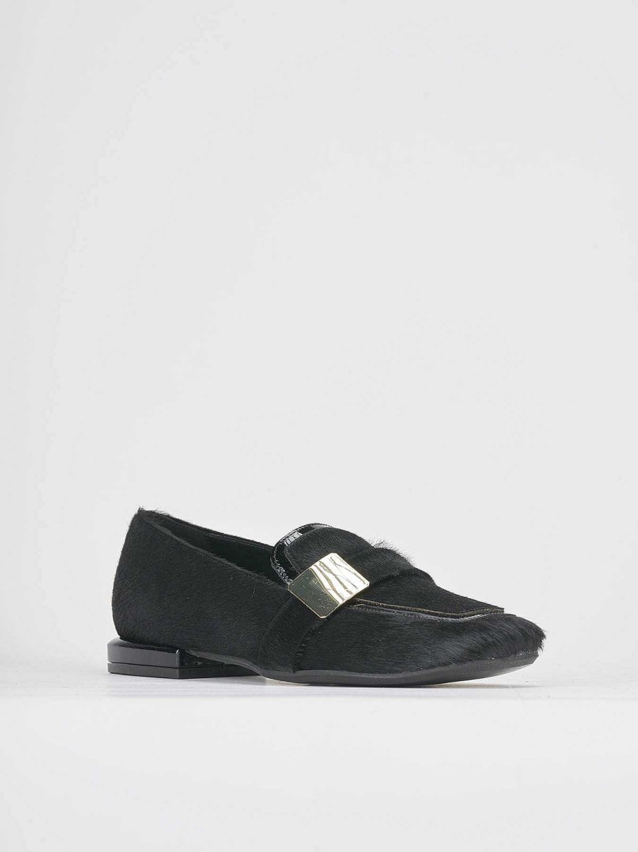 Donna Barca | Mocassini Tacco 1 Cm In Cavallino Nero