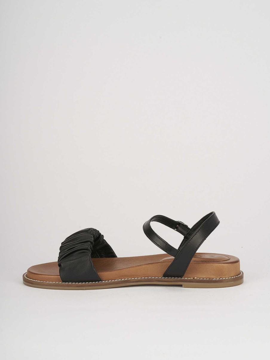 Donna Barca | Sandali Tacco Basso Tacco 1 Cm In Pelle Nera