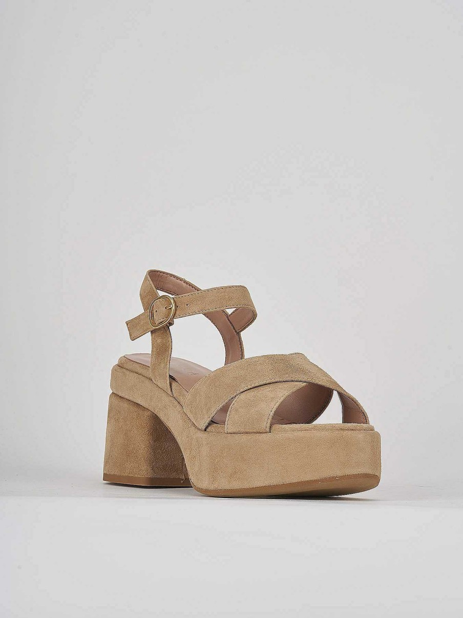 Donna Barca | Sandali Tacco Alto Tacco 6 Cm In Camoscio Beige