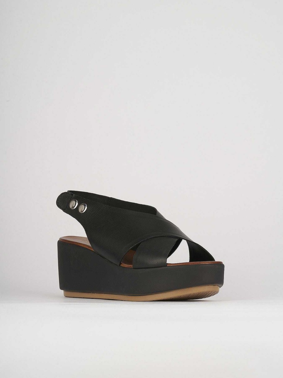 Donna Barca | Zeppa Tacco 7 Cm In Pelle Nera