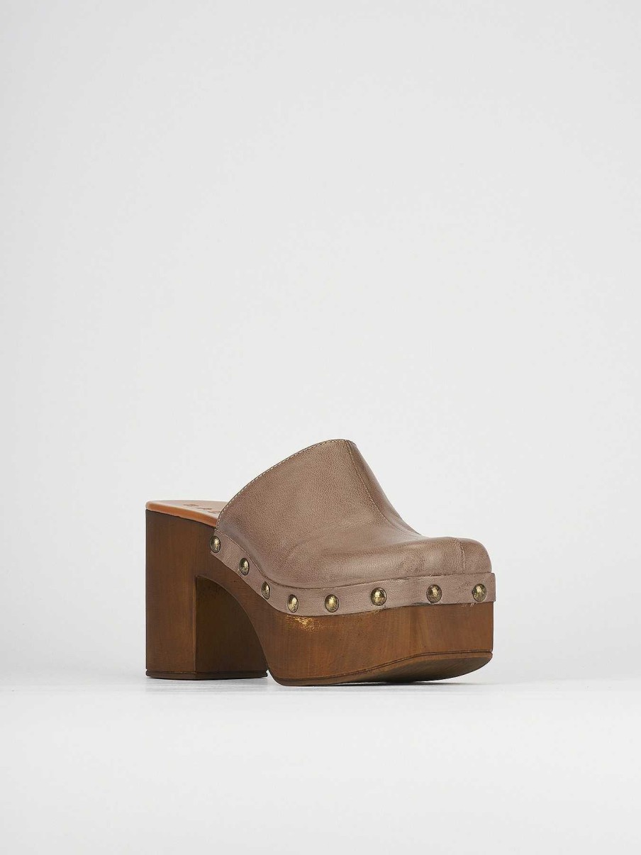 Donna Barca | Sabot Tacco 6 Cm In Pelle Beige