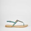 Donna Barca | Sandali Tacco Basso Tacco 1 Cm In Pelle Blu