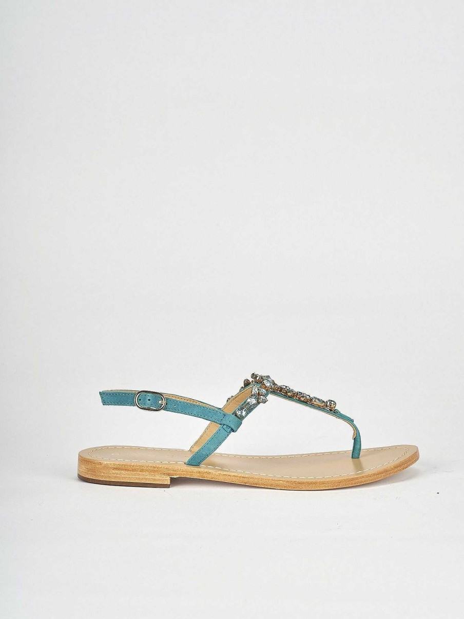 Donna Barca | Sandali Tacco Basso Tacco 1 Cm In Pelle Blu