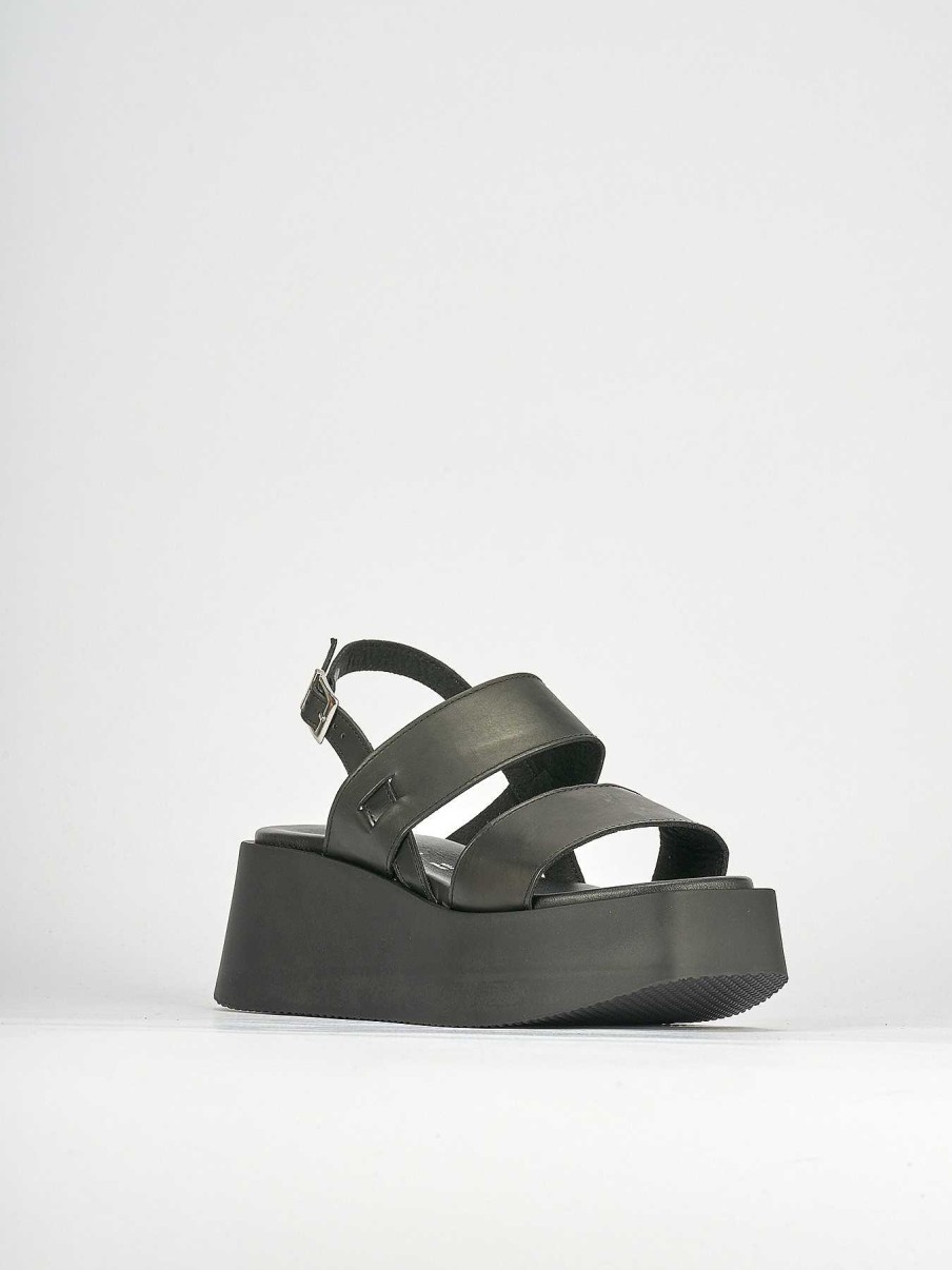 Donna Barca | Zeppa Tacco 4 Cm In Pelle Nera