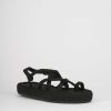 Donna Barca | Sandali Tacco Basso Tacco 1 Cm In Pelle Nera