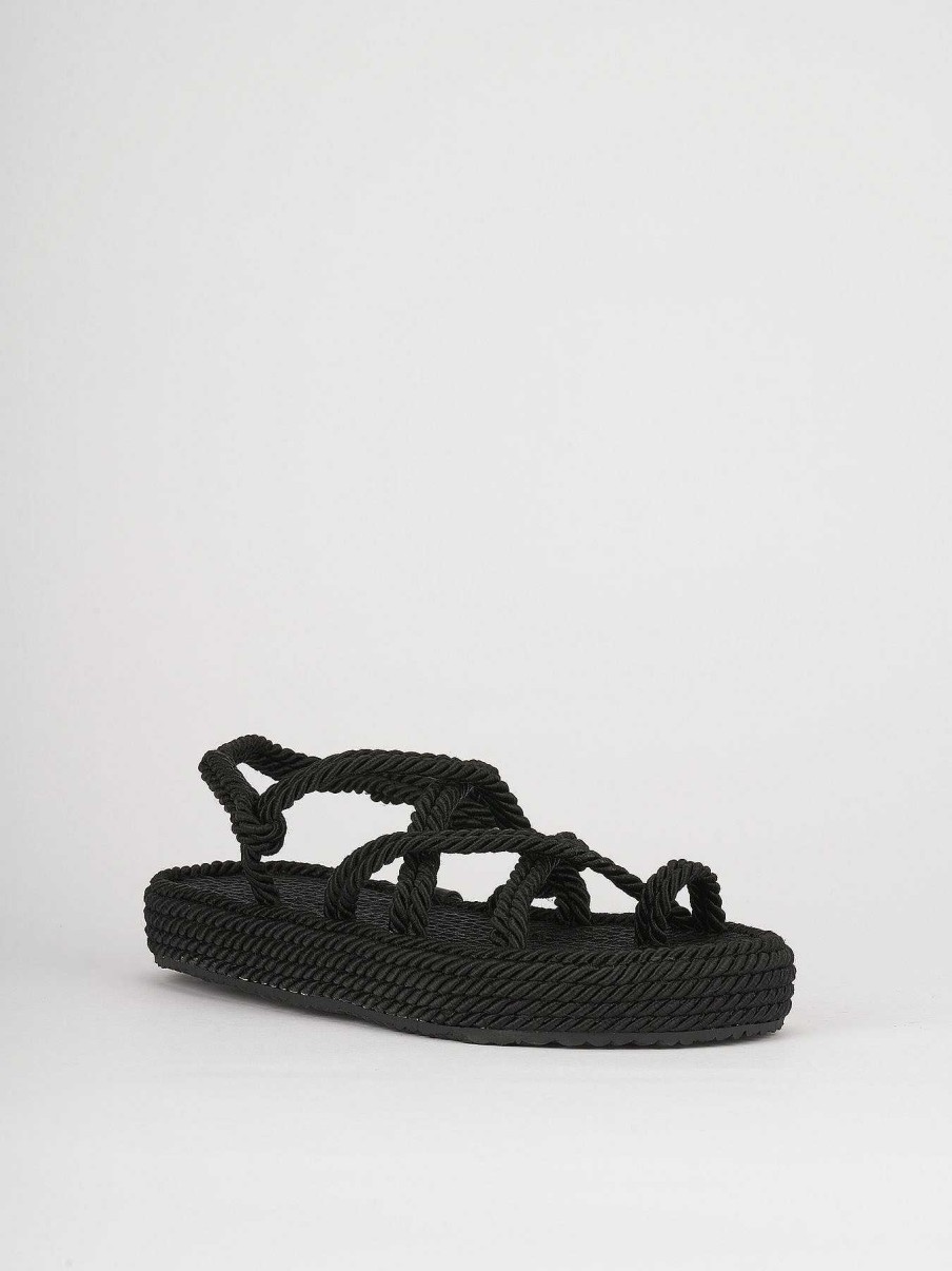 Donna Barca | Sandali Tacco Basso Tacco 1 Cm In Pelle Nera