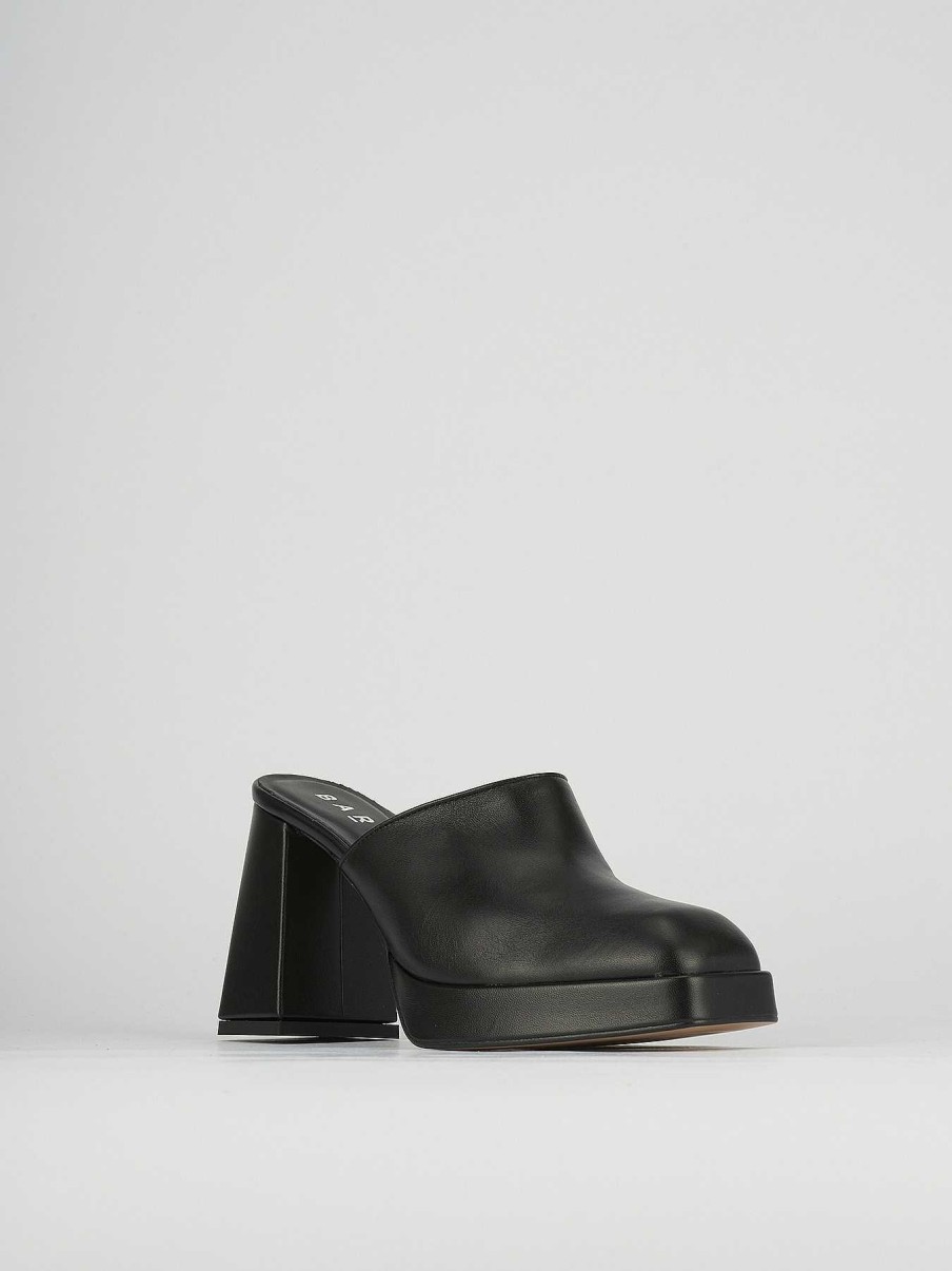 Donna Barca | Sabot Tacco 9 Cm In Pelle Nera