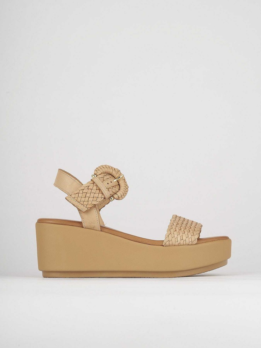 Donna Barca | Zeppa Tacco 7 Cm In Pelle Beige