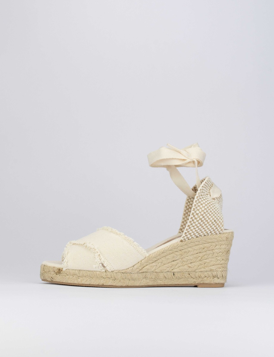 Donna Barca | Espadrillas Tacco 6 Cm Tessuto Beige