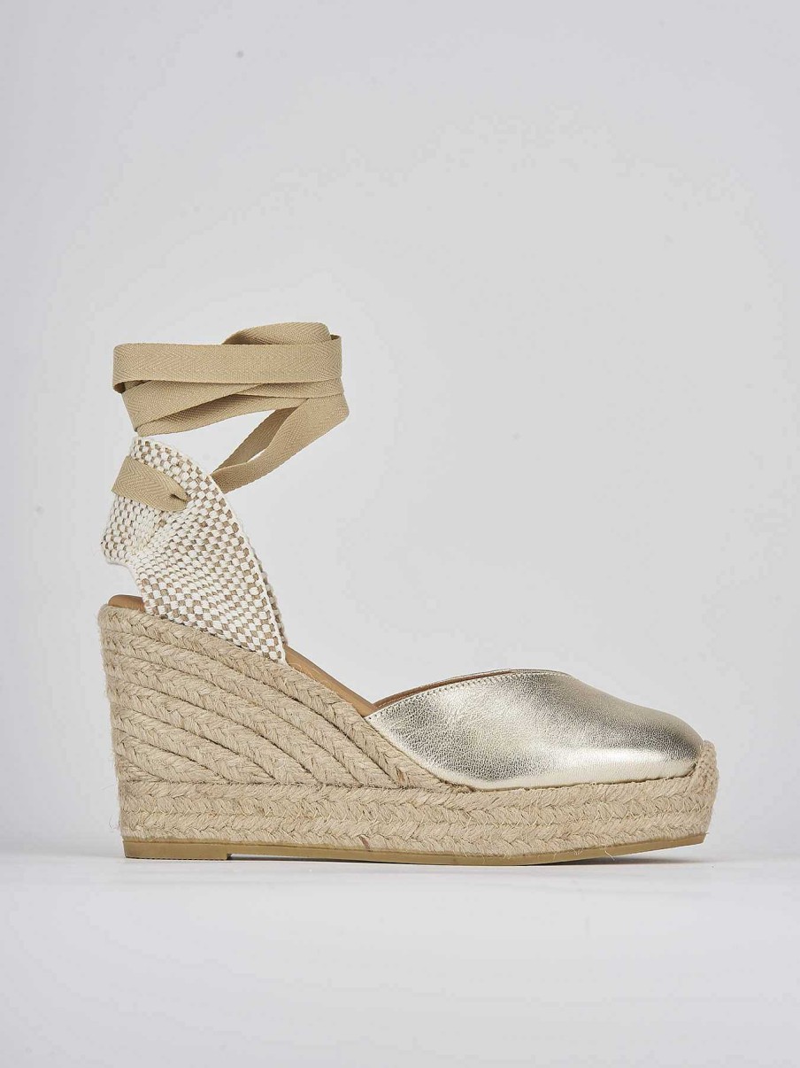 Donna Barca | Espadrillas Tacco 9 Cm In Pelle Dorata