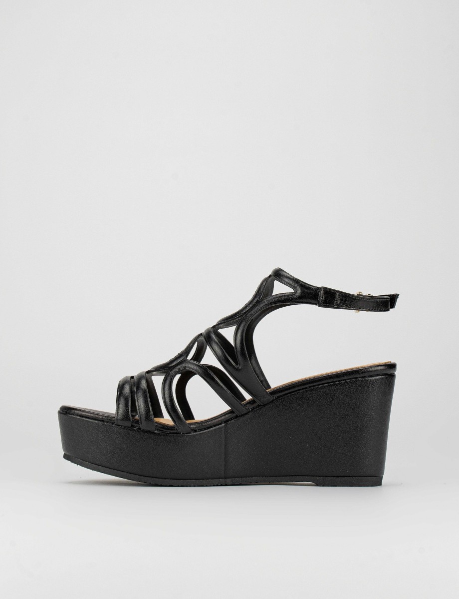 Donna Barca | Zeppa Tacco 8 Cm In Pelle Nera